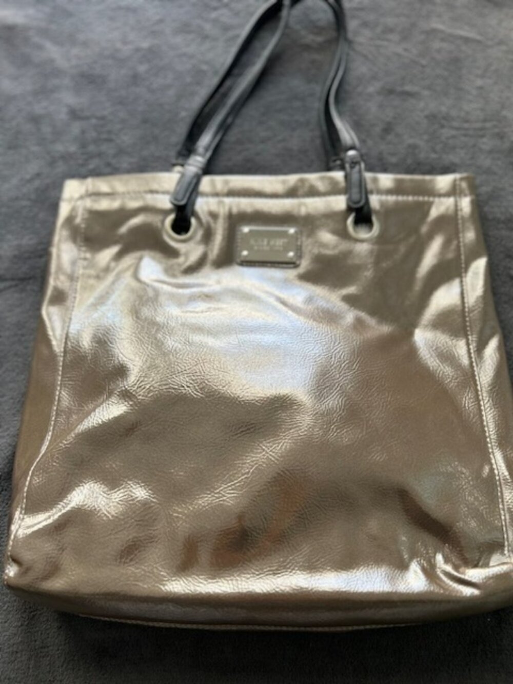 Nine West Pewter Vertical Tote Bag with Black Straps